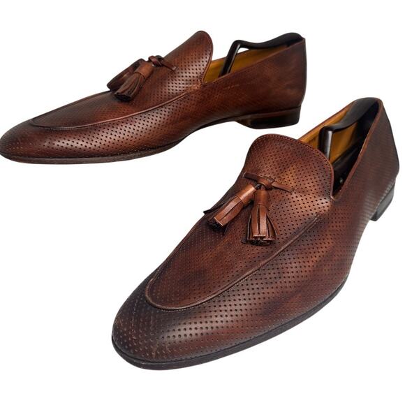 Magnanni Perforated Tassel Loafers Mens Sz 12 Brown Leather Spain SlipOn Preppy - Picture 13 of 16